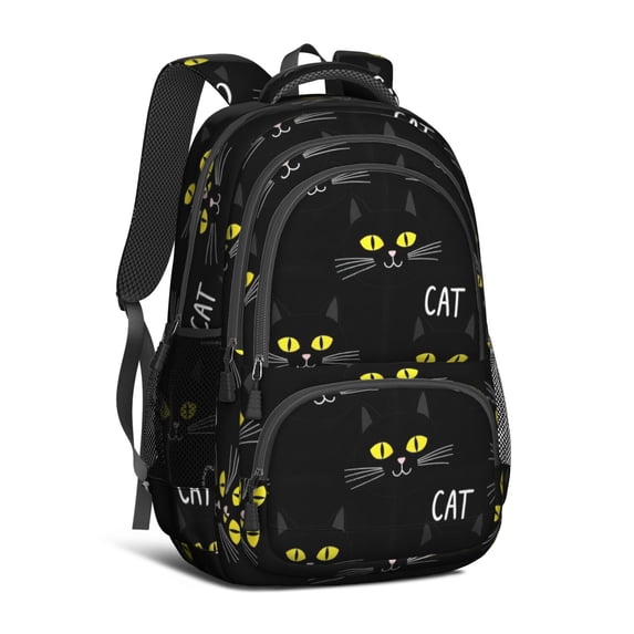 Black Cat Black Pattern Backpack for School, Cute School Bag with Adjustable Shoulder Straps and Padded Back, 16.9"x12.6"x5.9"