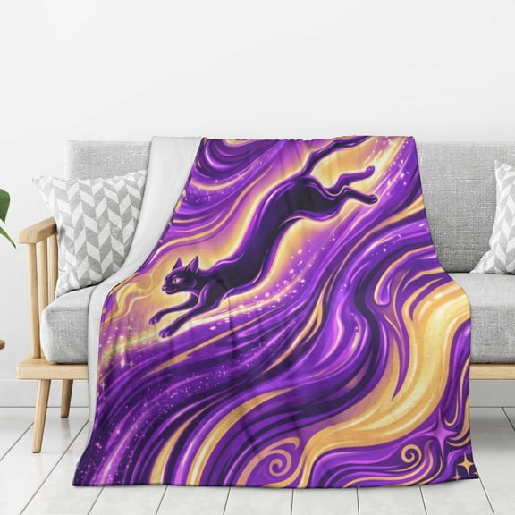 Black Cat Blanket Beautiful Galaxy Night Sky Layout, Cozy Bedding for College Dorm Use 50x40