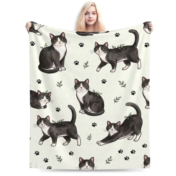 Black Cat Blanket, Cat Lover Gifts for Women Men, Black and White Cats Throw Blanket, Flannel Fleece Home Decor, Cats Mom Dad Present 50x40