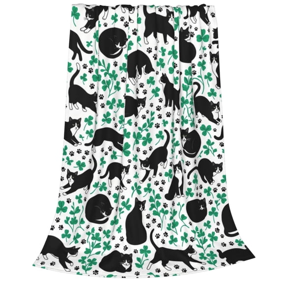 Black Cat Blanket, Cat Pattern Flannel Throw Blanket, Soft Cozy Lightweight Blanket for Sofa, Couch, Bed, Cat Lover Gift 50x40