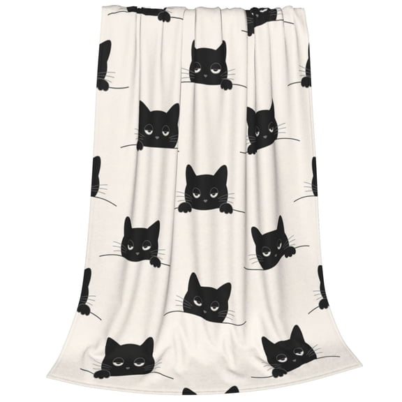 Black Cat Blanket, Cute Cat Pattern Flannel Throw Blanket, Soft Cozy Animal Blanket for Sofa, Couch, Bed, Home Decor, Cat Lover Gift 50x40