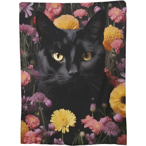 Black Cat Blanket Flower Cat Throw Blankets for Mom Girls Women Cat Gifts Flannel Soft Warm Cozy Fuzzy Throw Blankets for Bed Sofa Decor Valentine Day Gifts 50x60 Inch.