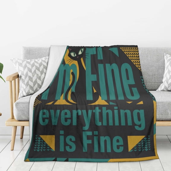 Black Cat Blanket，I'm Fine Everything is Fine Black Cat Throw Blanket Funny Office Gifts for Men Women, Flannel Fleece Blanket for Couch Bed 60x50