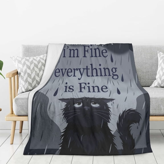 Black Cat Blanket,Its Fine Im Fine Everything is Fine, Funny Blanket Gifts for Women/Men, Cute Black Cat Themed Stuff, Coworker Favors Throw 50x40