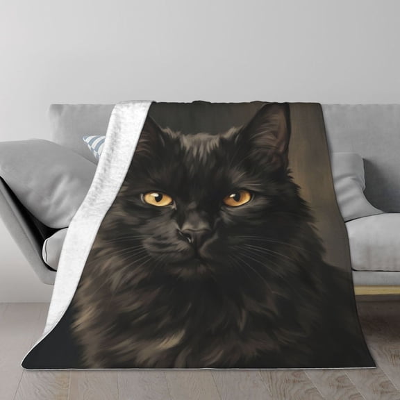 Black Cat Blanket, Soft Cozy Fuzzy Blanket For Cat Lovers, Home Couch Bed Sofa Decor, All Season Comfort 50x40