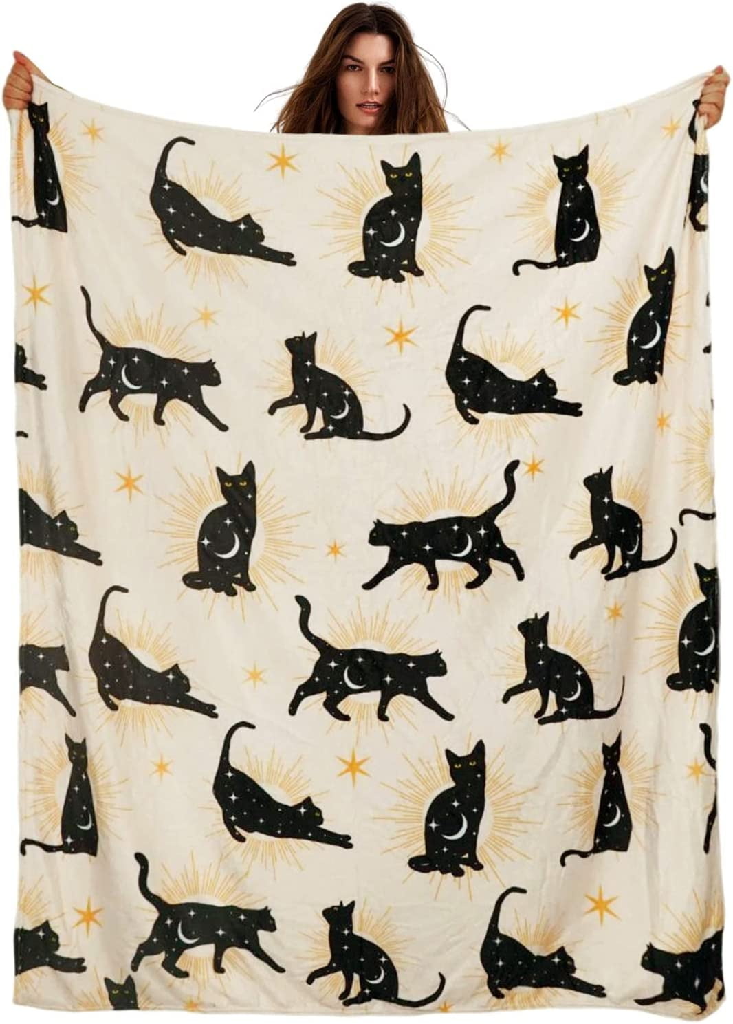 Black Cat Blanket Throw - Gothic Black Cat Gifts for Women Cat