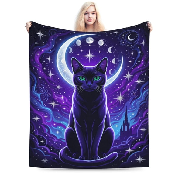 Black Cat Blanket, Unique Starry Sky Illustration, Creative Living Room Sofa Decoration 50x40