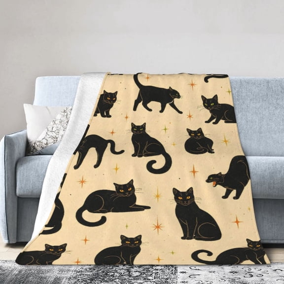 Black Cat Blanket Vintage Star Soft Cozy Throw Blanket Gift for Women Adults 50x40