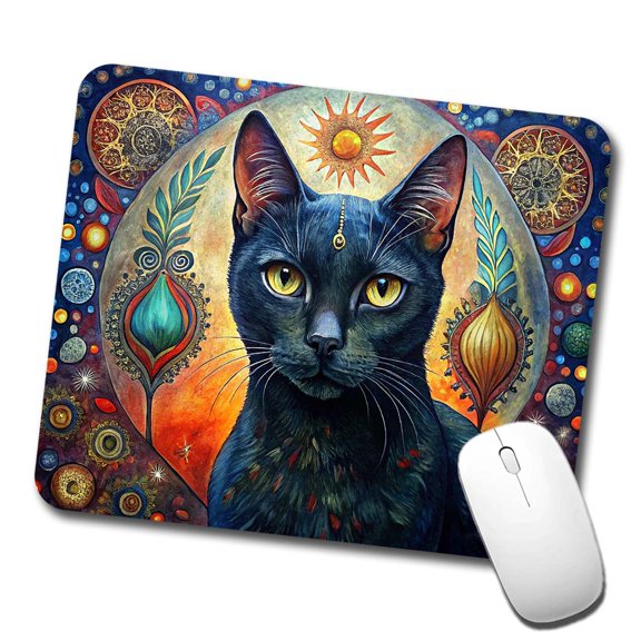 Black Cat Bohemian Art Mouse Pad Low Profile Gaming Mat
