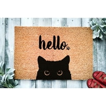Black Cat Bombay Hello | Cute Cat Peeking Doormat | Welcome Mat | Funny Door Mat | Funny Gift | Home Doormat | Housewarming | Closing Gift