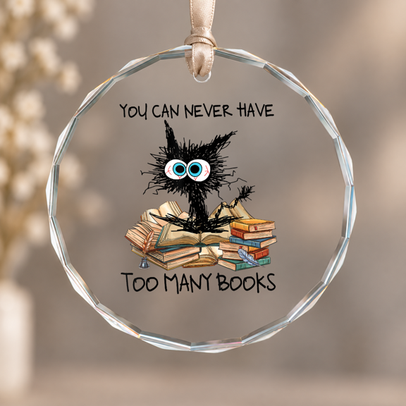 Black Cat Books Liry Ornament, Keepsake Decor, Circle Glass Ornament