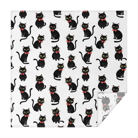 Black Cat and Bowtie White Pattern Square Tablecloth, Waterproof Wipeable Spillproof Washable Table Cover for Home Kitchen Party and Daily Decor 42"x42"