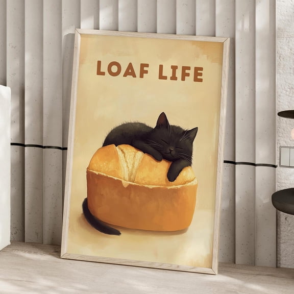 Black Cat Bread Wall Art Print, Cute Vintage Bakery, Kitchen And Gallery Wall Decor