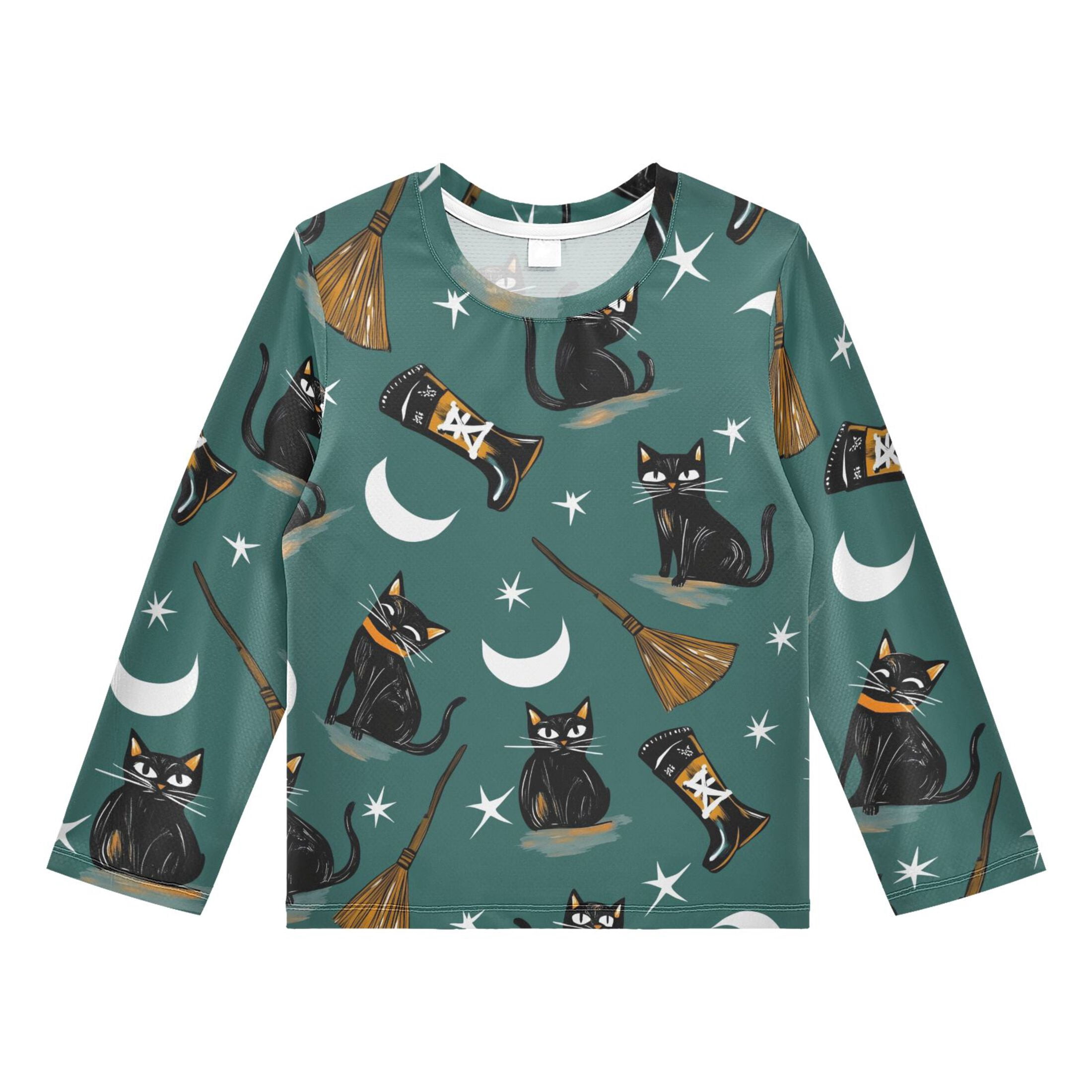 Black Cat Broom Pattern Boys' Rash Guard Shirts UPF 50 Plus Sun ...