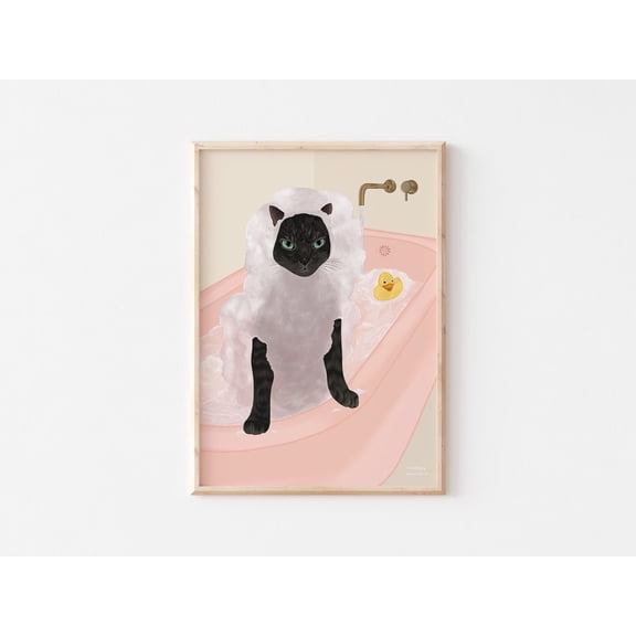 Black Cat Bubble Bath Wall Art Bathroom Poster, Unframed Paper Print Size 24x36