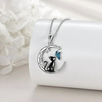 Black Cat Butterfly Moon Branch Winding Pendant Necklace
