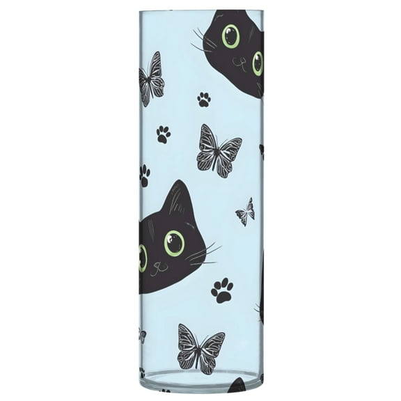 Black Cat Butterfly Pattern Vase Flower Vase Clear Unbreakable Plastic Tall Decorative 11.8in