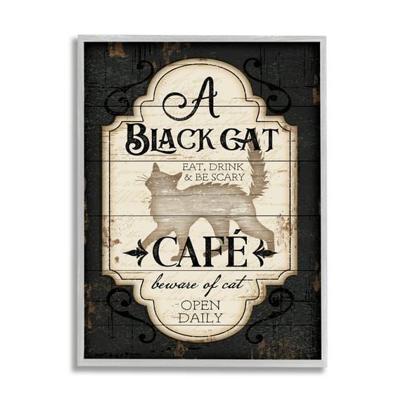 Black Cat Cafe Vintage Halloween Spooky Witch 24 in x 30 in Framed Painting Art Print, by Stupell Home Décor