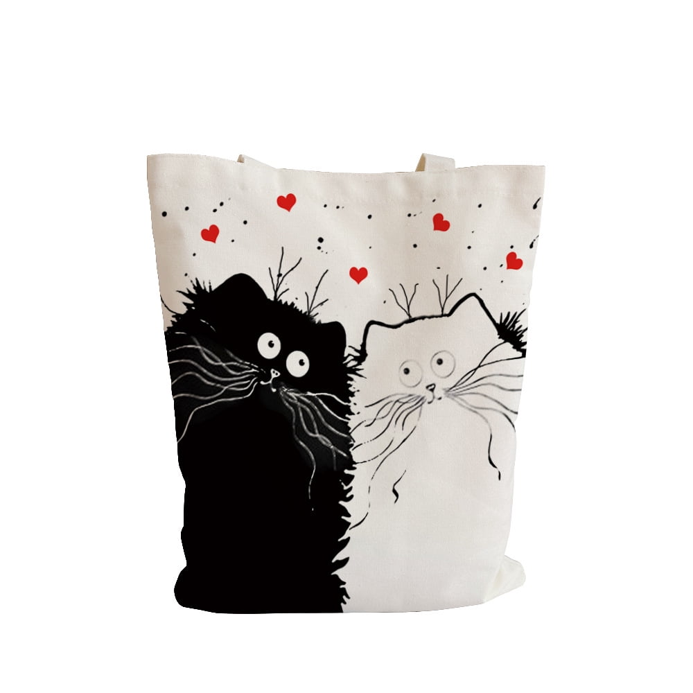 Black Cat Canvas Tote Bag for Women Large Capacity Grocery Reusable Bag