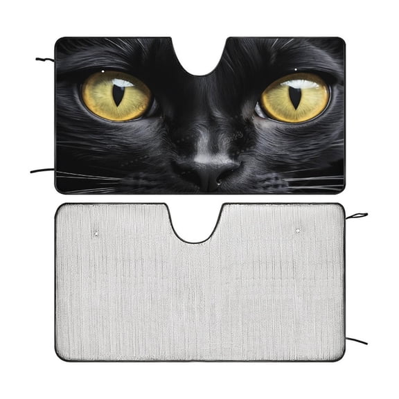 Black Cat Car Windshield Sun Shade for Front Window, Sun Protector for UV Ray, Sun Blocker Keep Interior Cool, Car Sun Screen Prevent Dashboard Fade 55"x30"