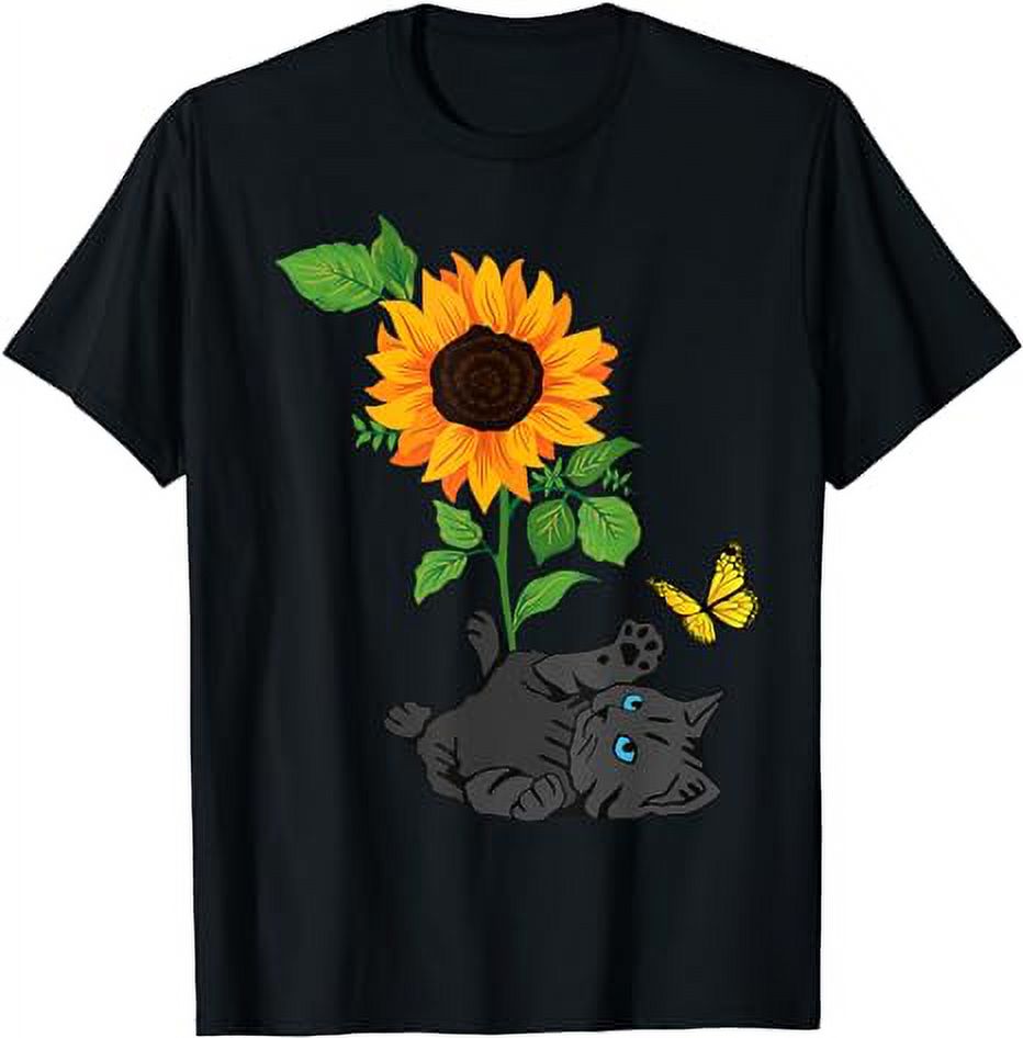 Black Cat Cats and sunflowers kitten sunflower butterfly TShirt