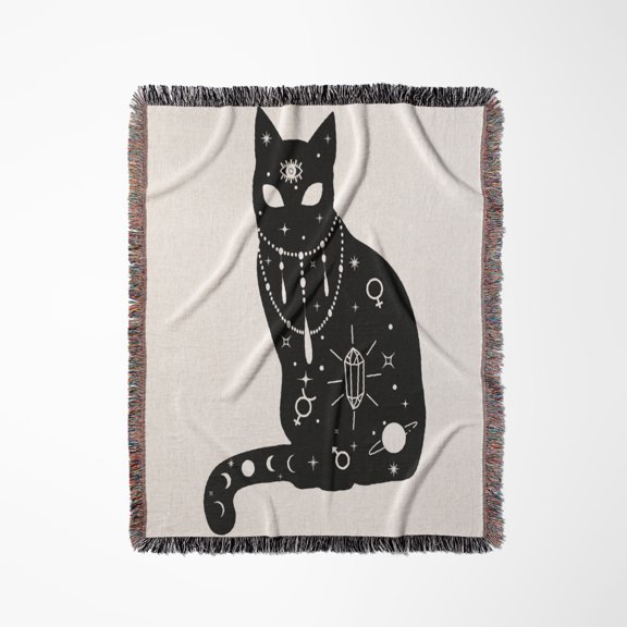 Black Cat Celestial, Woven Blanket