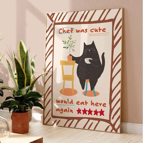 Black Cat Chef Print, Funny Kitchen Wall Art, Cute Cooking Art, Unframed