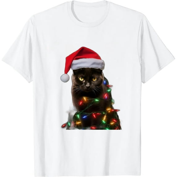 Black Cat Christmas Light T shirt Funny Cat Lover Christmas T-shirt