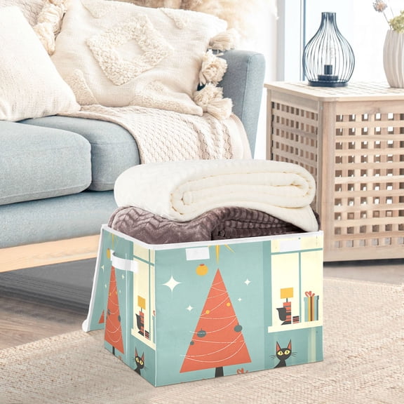 Black Cat Christmas Tree Storage Basket Foldable Laundry Basket Shelf Kids Toy Storage Container Organizer with Handles