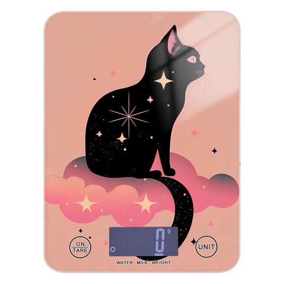 Black Cat Clouds Stars Food Scale Digital Kitchen Scale Waterproof Tempered Glass Tare Function 11 lb for Baking Cooking Meal Prep