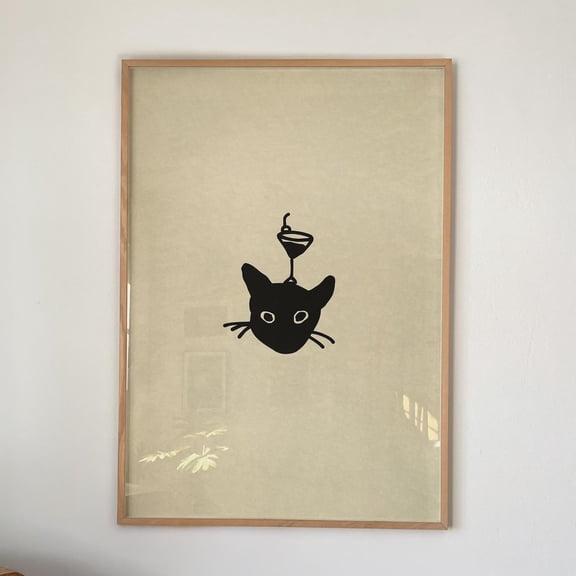 Black Cat Cocktail Print: Minimalist Hallo.Ween Wall Art, Spooky Bar Cart Decor, Home Decor, Vintage Gift, Home Decor, Poster Only