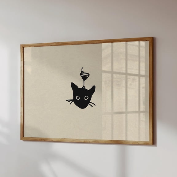 Black Cat Cocktail Print: Trendy Bar Cart Art, Modern Hallo.Ween Decor UNFRAMED PAPER POSTER, Home Decor, Vintage Gift, Living Room Dercor