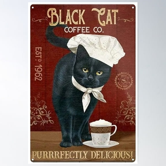 Black Cat Coffee Co Poster Wall Art, Modern Wall Decor For Living Room Bedroom, 12x18 UNFRAMED