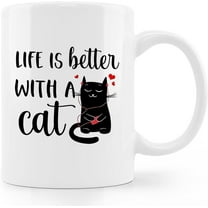 Black Cat Coffee Mugs,Cat Coffee Mugs For Cat Lovers,Life Is Better With A Cat Inspirational Coffee Mugs 11oz