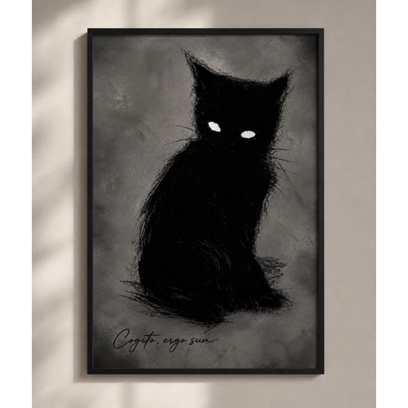 Black Cat Cogito Ergo Sum Wall Art Print