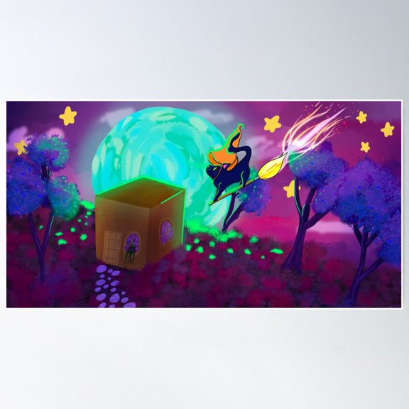 Black Cat Comet (Green Lighting) Poster Wall Art, Modern Wall Decor For Living Room Bedroom, 8x12 UNFRAMED