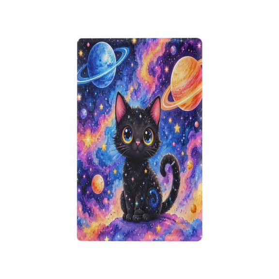 Black Cat in Cosmic Nebula Decorative Wall Plate, Flame Retardant PC Plastic Light Switch & Outlet Cover with Mounting Screws Fits Blank Unused Outlet