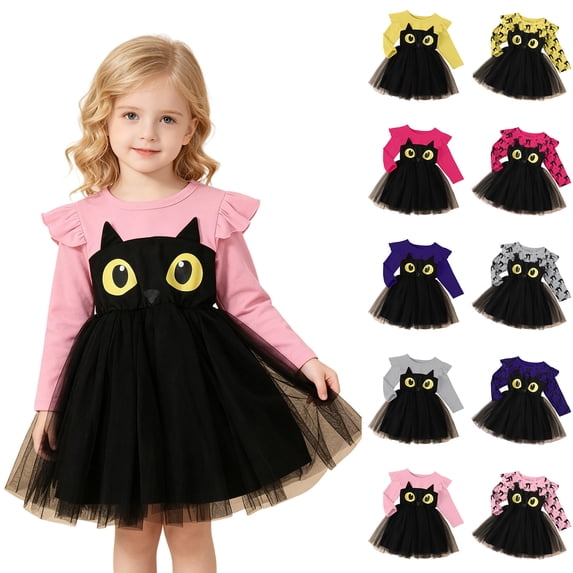 Black Cat for Girls Long Sleeve Tulle Tutu Dresses Fall Halloween Dress Baby Girl Halloween 4-5 Years