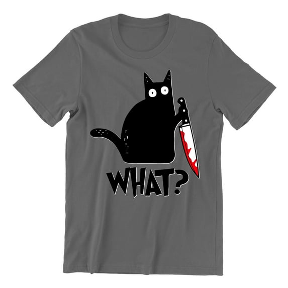 Black Cat Creepy Crazy Eyes Halloween Shirt Unisex Men's T-shirt, 2XL, Charcoal
