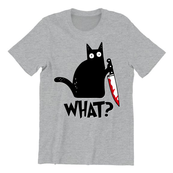 Black Cat Creepy Crazy Eyes Halloween Shirt Unisex Men's T-shirt, S, H. Grey