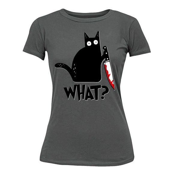 Black Cat Creepy Crazy Eyes Halloween Shirt Women's T-shirt, 2XL, Charcoal