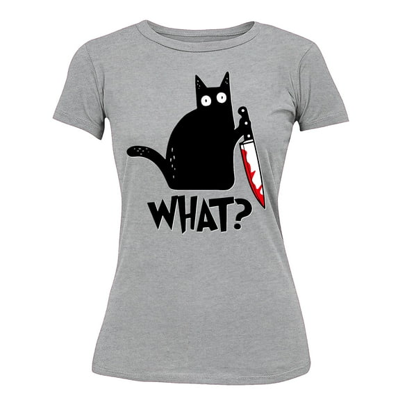 Black Cat Creepy Crazy Eyes Halloween Shirt Women's T-shirt, 2XL, H. Grey