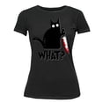 thumbnail image 1 of Black Cat Creepy Crazy Eyes Halloween Shirt Women's T-shirt, M, Black, 1 of 6