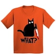 thumbnail image 1 of Black Cat Creepy Crazy Eyes Halloween Shirt Youth T-shirt, XL, Orange, 1 of 6