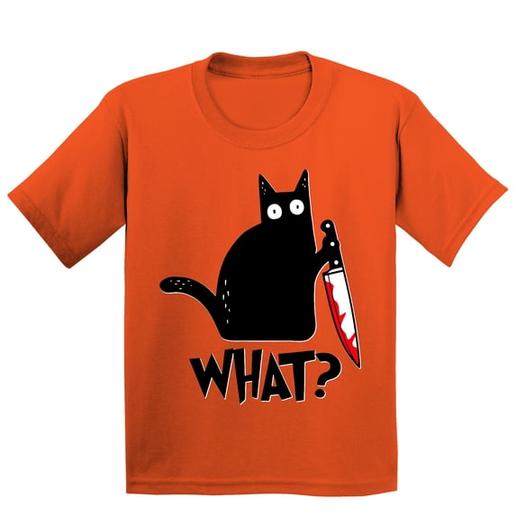 Black Cat Creepy Crazy Eyes Halloween Shirt Youth T-shirt, XL, Orange