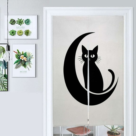 Black Cat Crescent Moon Door Curtain Nordic Living Room DoorCurtain Porch Partition Curtain Kitchen Rative Half Curtain