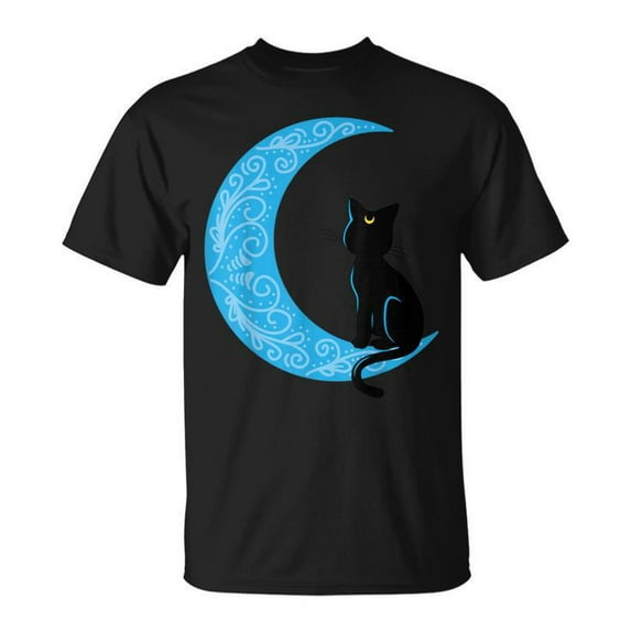 Black Cat Crescent Moon Sailor Mom T-Shirt Mystic Witchy Halloween Cat Lover Gift Idea Women’s Spiritual Astrology Magic Tee