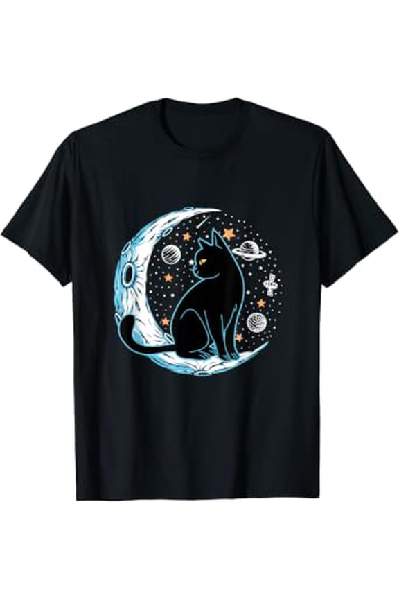 Black Cat Crescent Sailor-Moon Phases Astrology Pet Lover T-Shirt