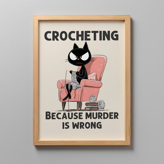 Black Cat Crocheting Craft Wall Art Decor Unframed Paper Print