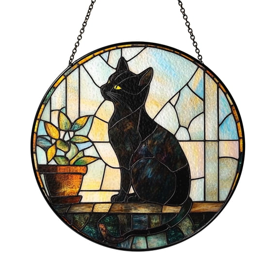 Black Cat Crystal Stained Glass Style Suncatcher, Elegant Decorative ...